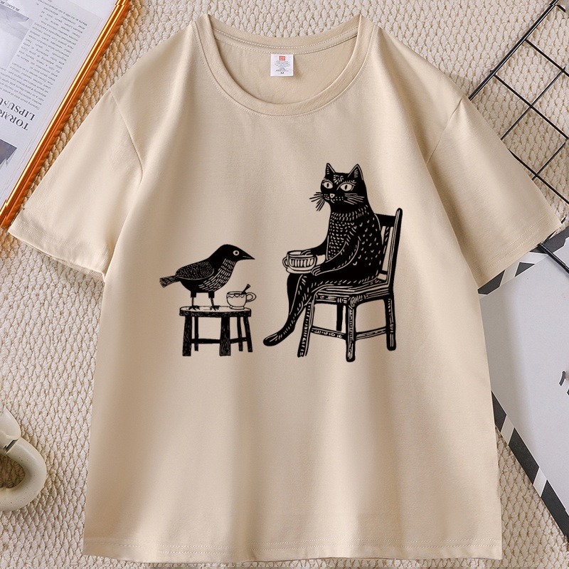 Coffee And Tea Lyrics - กาแฟและชาพร้อมเพื่อนๆ เสื้อยืดกราฟิก ผู้ชาย ผู้หญิง เสื้อยืดลายการ์ตูนสัตว์ตลกๆ เสื้อยืดลายแมว