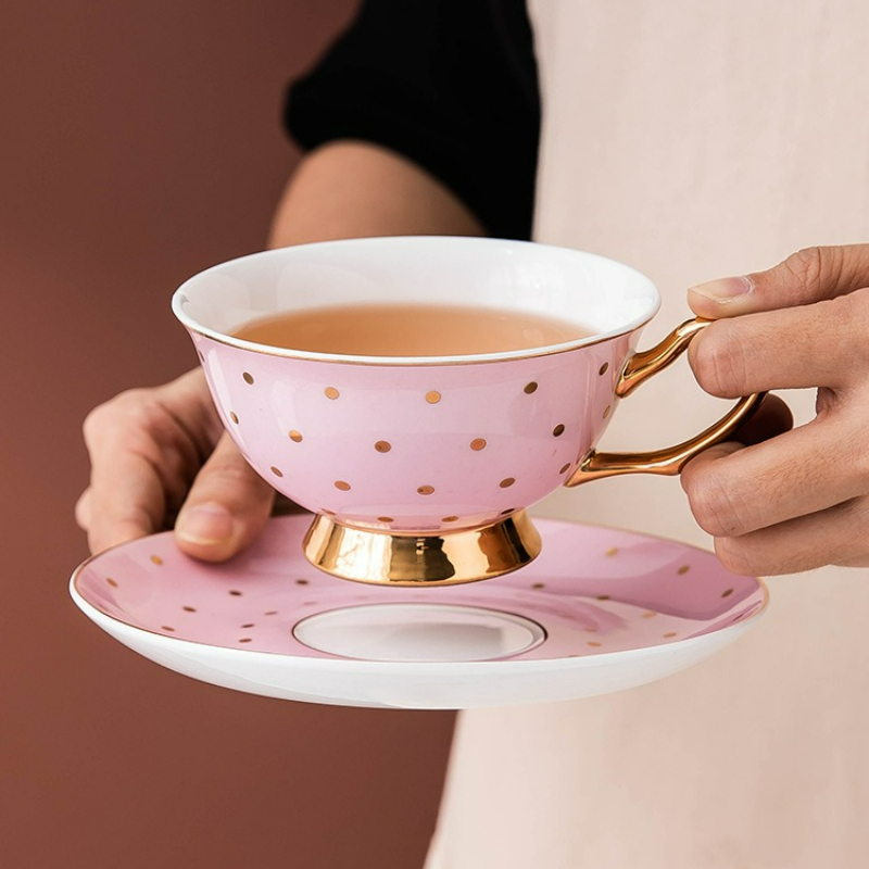 Coffee Tea Sugar Set - แก้วกาแฟเซรามิกสีชมพูพร้อมจานรอง ถ้วยน้ำชา แก้วน้ำสำหรับสำนักงาน ชุดถ้วยน้ำชาสำหรับจิบชายามบ่ายสุดหรู ชุดแก้วน้ำสำหรับครัวเรือน แก้วน้ำ