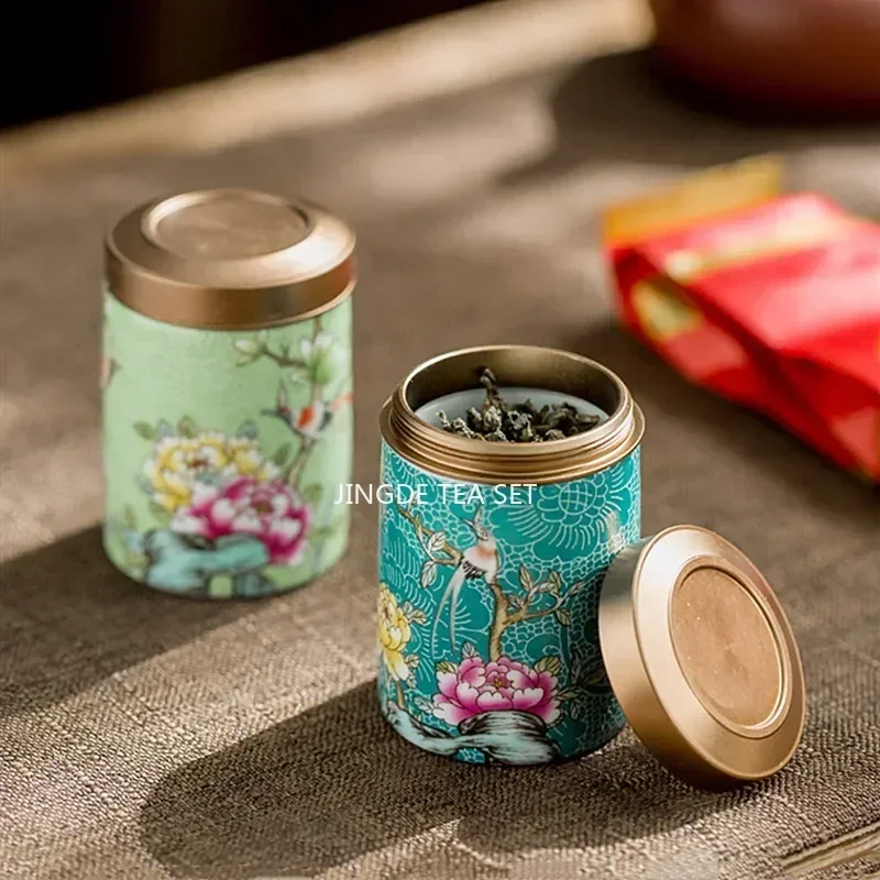 Coffee Tea Jar Set - Boutique เซรามิคชากระป๋องในครัวเรือนคอนเทนเนอร์ชาเครื่องเทศถังปิดผนึกแบบพกพากาแฟ Moisture-Proof Jar