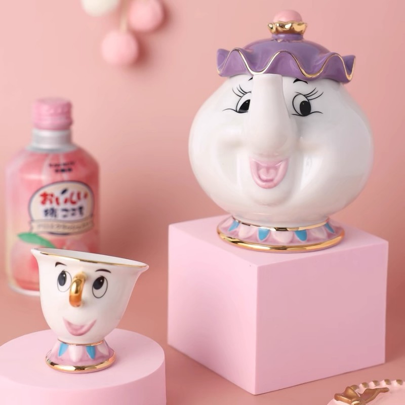 Coffee Tea Jar Set - ชุดกาน้ำชาดิสนีย์ลายการ์ตูนน่ารัก โฉมงามกับเจ้าชายอสูร แก้วกาแฟ ถ้วยมิสส์พ็อตต์ ชิป ถ้วยชา
