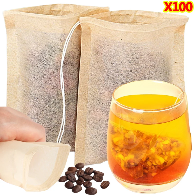 Coffee Leaves Tea - 100 ชิ้น Teabags พร้อมสายรัดกรองถุงชาเปล่าสําหรับกาแฟ Bean Leaf