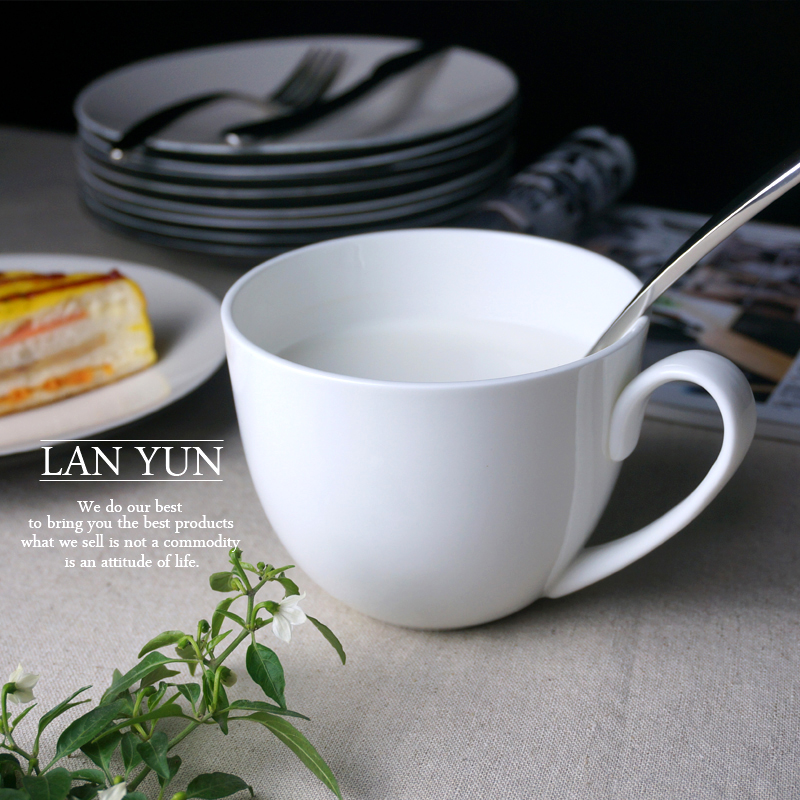 Morning Tea Coffee - แก้วมอร์นิ่งคัพ 700 มล. สีขาวล้วน ทำจากกระดูกจีน แก้วเซรามิกสำหรับซีเรียลอาหารเช้า
