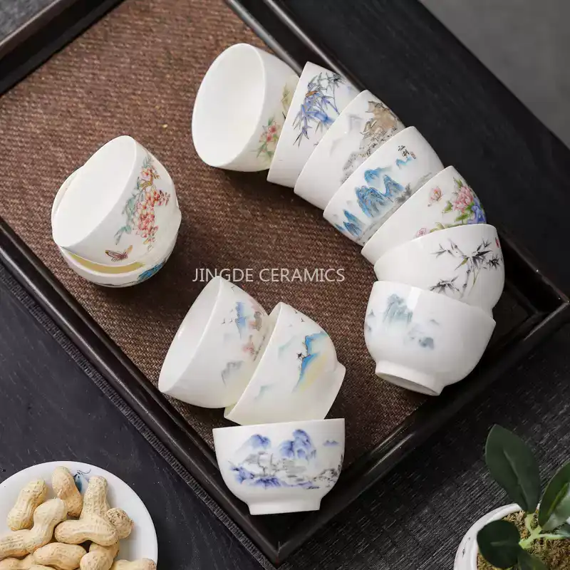 Coffee Tea Set Up - ถ้วยชาเซรามิกขนาดเล็ก 4 ชิ้น, ถ้วยชาขนาดเล็ก, ชุดถ้วยน้ำชาสำหรับใช้ในบ้าน, ถ้วยชาแบบพกพา,