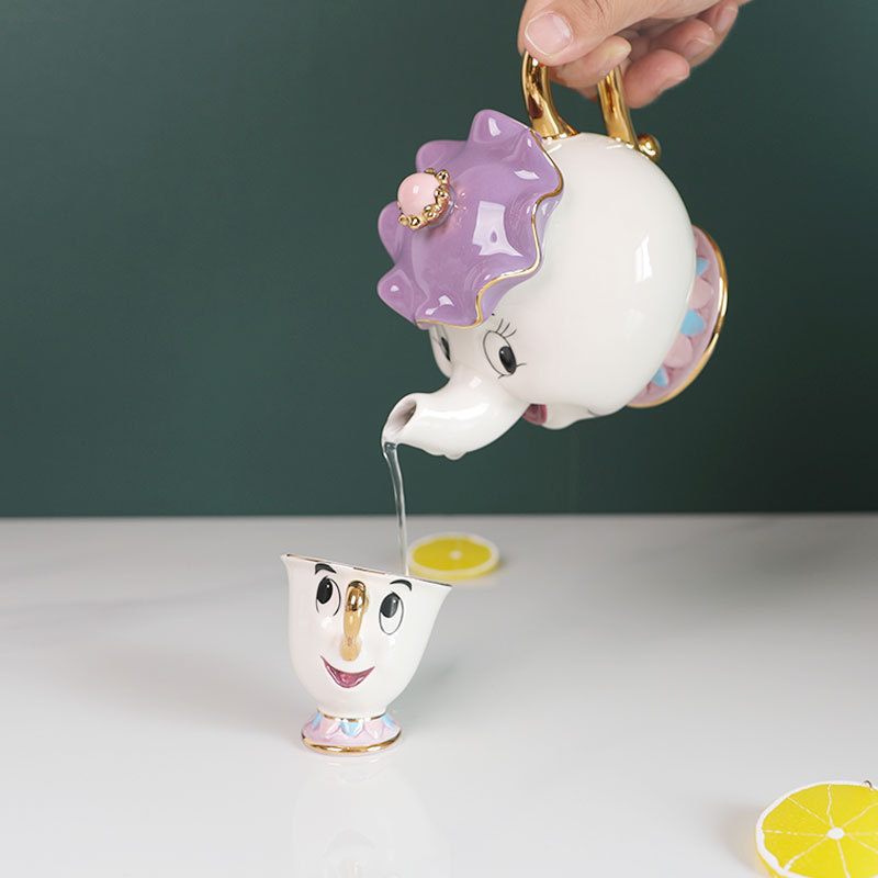 Coffee Tea Jar Set - กาน้ำชาพร้อมส่ง ลายการ์ตูนน่ารัก โฉมงามกับเจ้าชายอสูร แก้วกาแฟ มิสซิส พอตส์