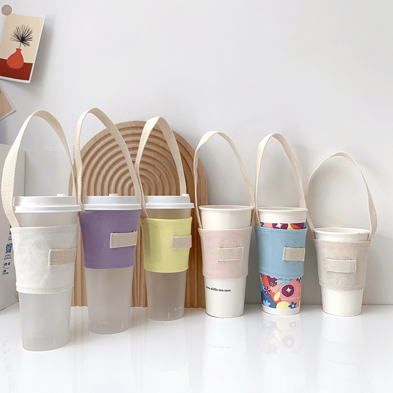Coffee Tea Jar Set - ชุดแก้วชานมพร้อมกระเป๋าผ้าแคนวาสแบบแบน ป้องกันความร้อน กระเป๋าหิ้วหนาสำหรับใส่เครื่องดื่ม กาแฟ ชานม แบบพกพา