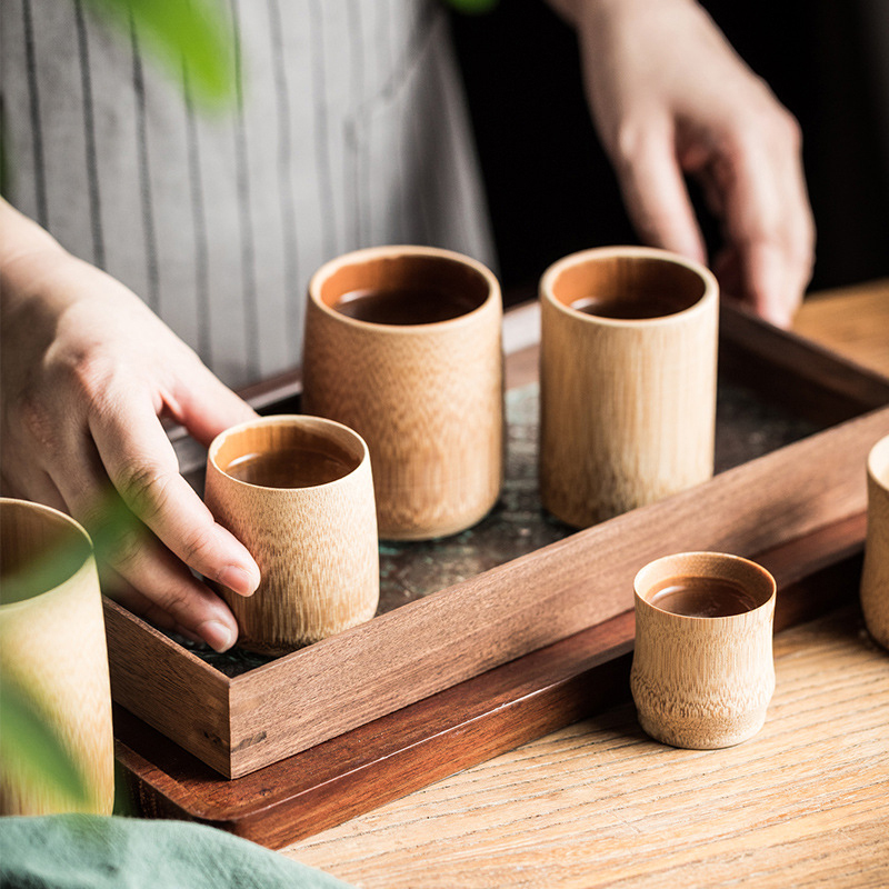 Coffee Tea Japan - ถ้วยไม้ไผ่แกะสลักธรรมชาติสไตล์ญี่ปุ่นถ้วยชาเบียร์กาแฟน้ำผลไม้ถ้วยไม้ทำด้วยมือ