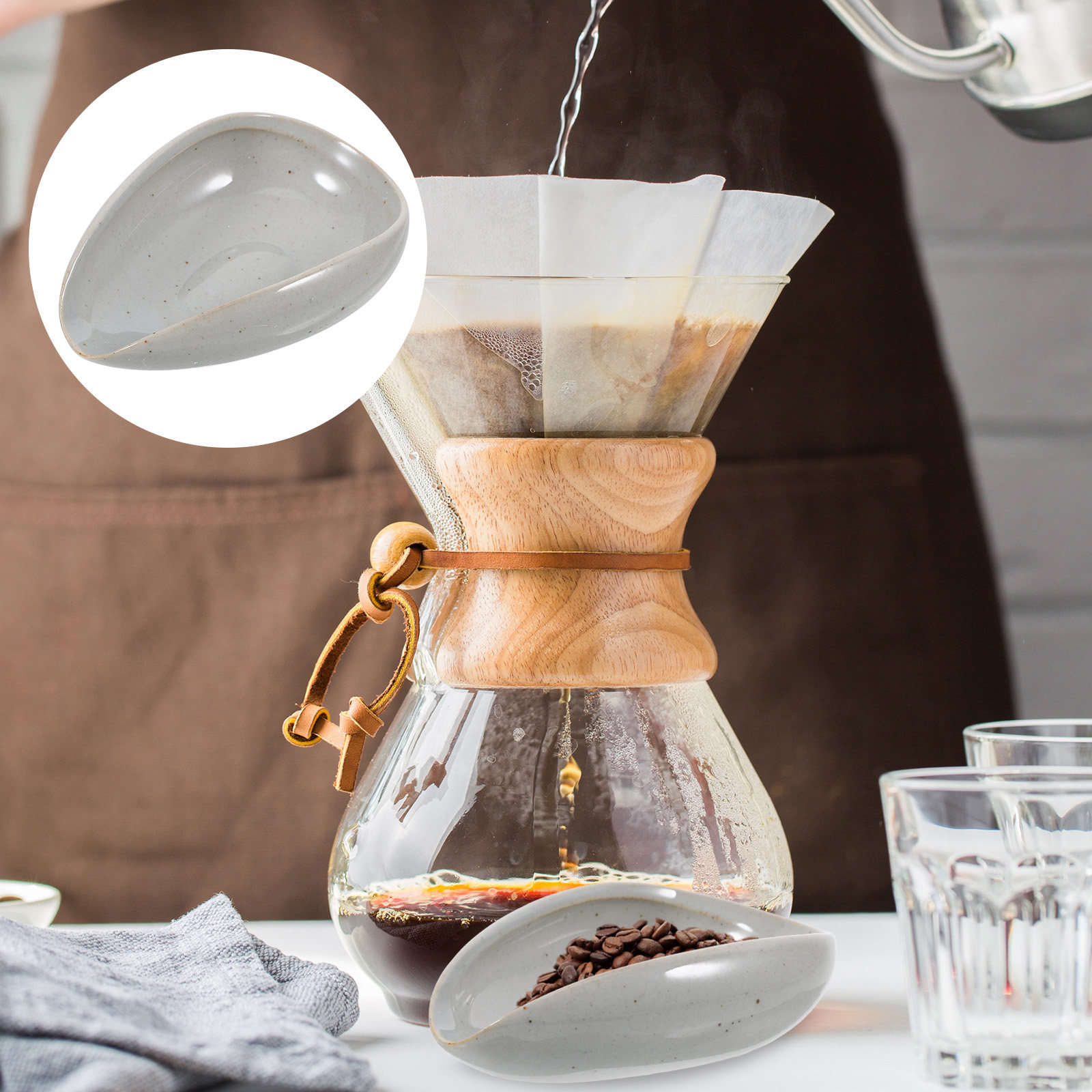 Coffee Leaves Tea - ถาดเซรามิกสำหรับเมล็ดกาแฟ ถ้วยตวงอเนกประสงค์ ที่ตักตวง จานรองสำหรับวัดปริมาณ ใช้สำหรับเมล็ดกาแฟ ใบชา