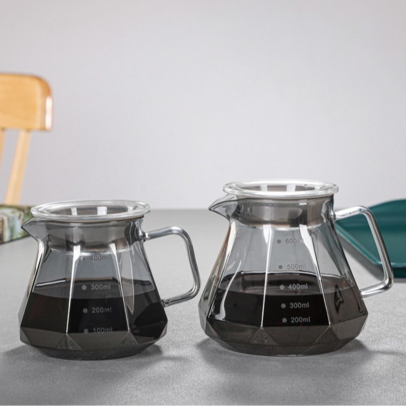 Coffee Tea Decanter - เครื่องชงกาแฟดริปแก้ว ดีไซน์เพชร แก้วกาแฟทรงสวย กาต้มน้ำชา ที่จ่ายน้ำ ทนความร้อน