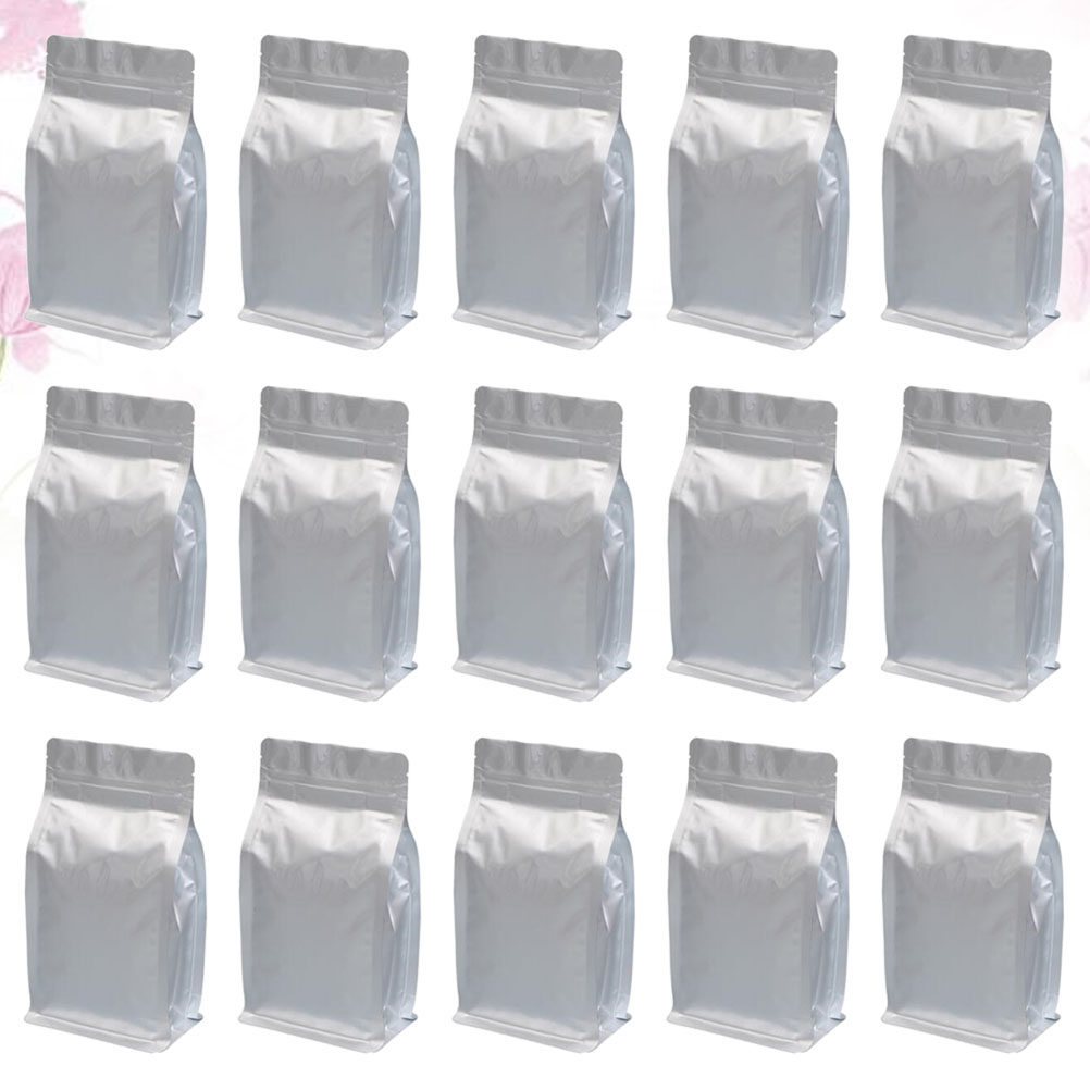 Coffee Tea - 20 ชิ้น ถุงซีลปิดผนึกเองได้ 24X14X6 ซม. ถุงบรรจุภัณฑ์ขนมฟอยล์อลูมิเนียมสีเงินสำหรับชา