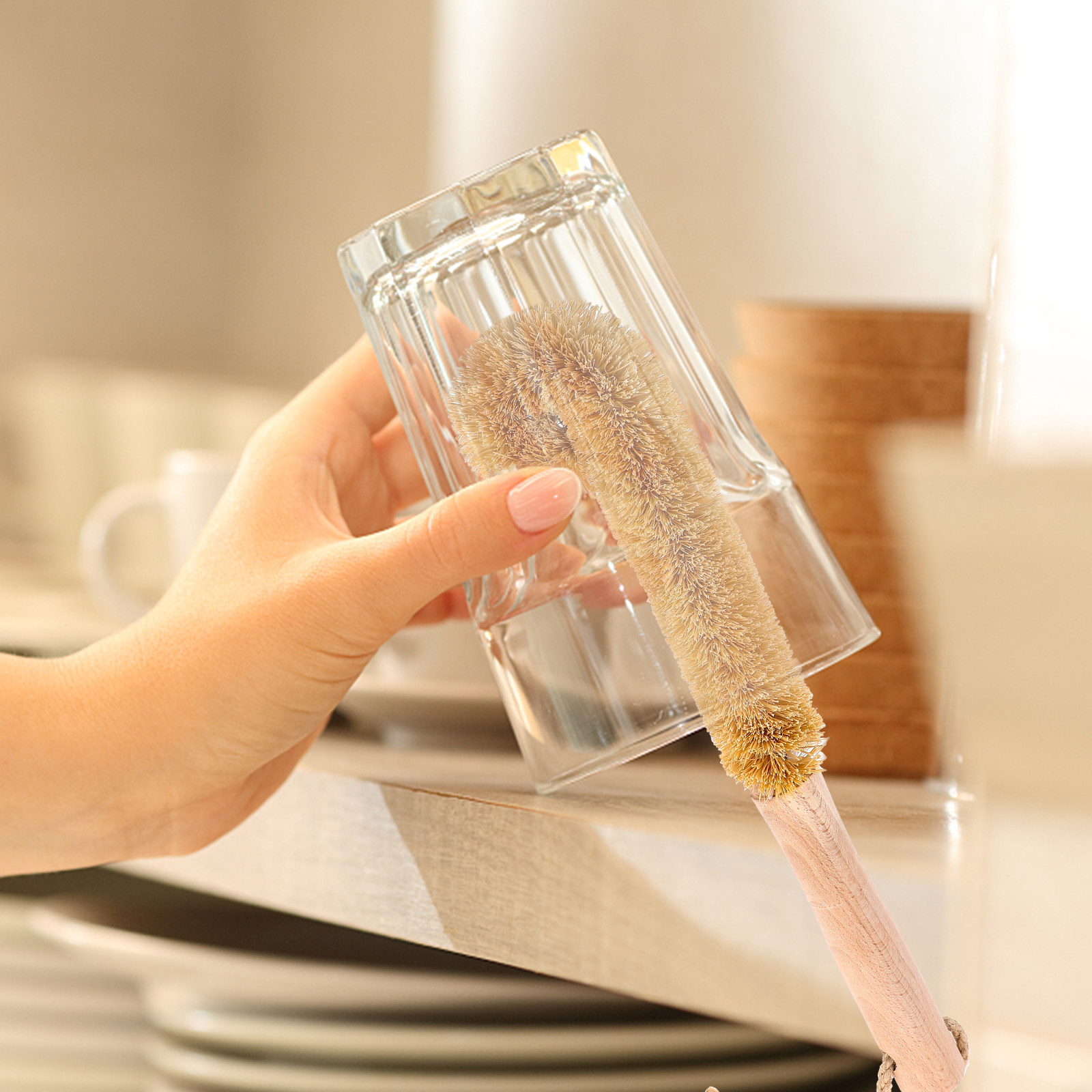 Coffee Tea Decanter - แปรงทำความสะอาดแก้วน้ำชา กาแฟ ขวดเหล้า ขวดไวน์ ด้ามยาวทำจากไม้มะพร้าว 1