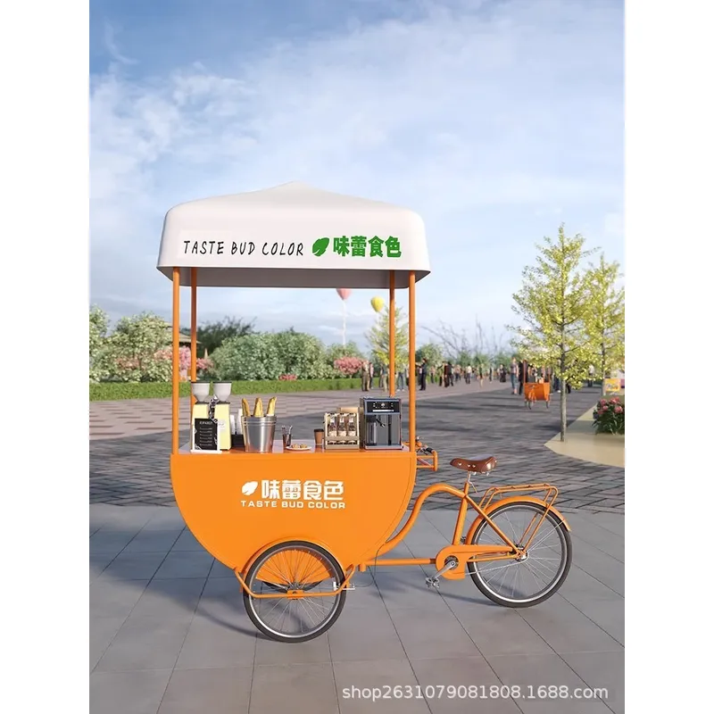 Coffee Tea - รถเข็นขายอาหารเคลื่อนที่กลางแจ้งสำหรับขายกาแฟ ชานม น้ำมะนาว ขนมโมจิ ไส้กรอก สำหรับแผงขายของในตลาดนัด