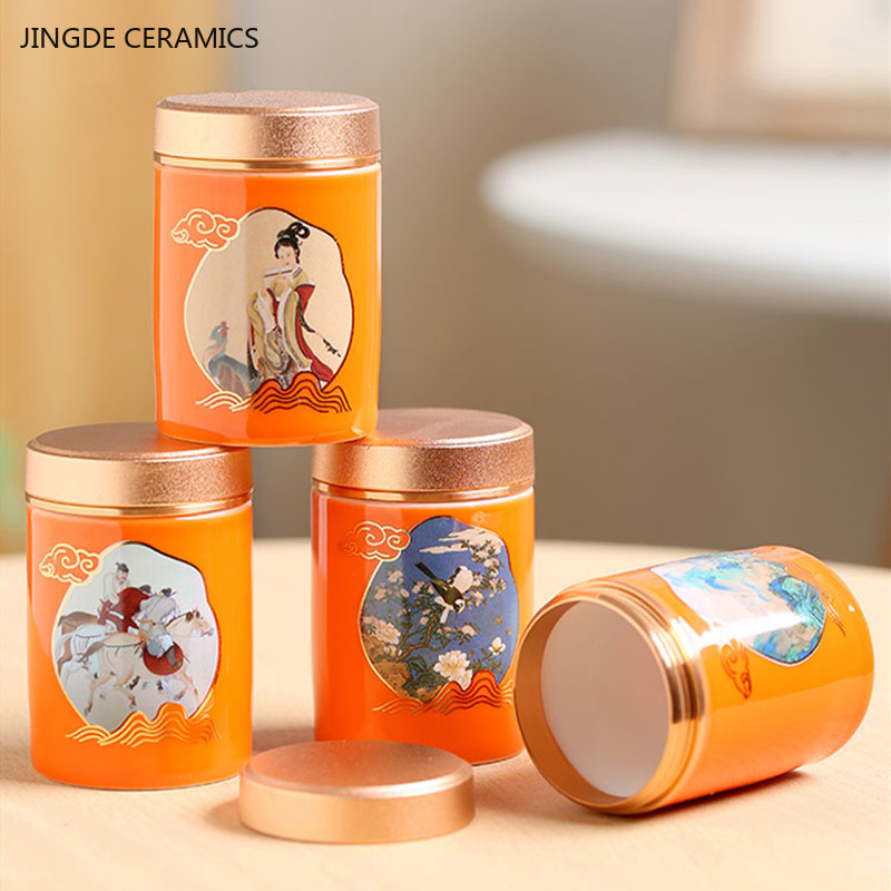Coffee Tea Jar Set - กล่องชาแบบพกพาของจีน1ชิ้นภาชนะใส่กาแฟทำจาก PU ภาชนะใส่กาแฟเซรามิคภาชนะกันความชื้นสำหรับใช้ในบ้านชุดชาอุปกรณ์เสริม