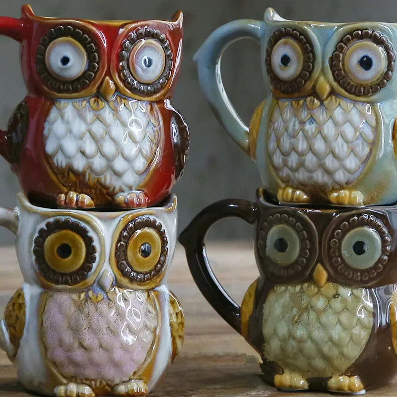 Morning Tea Coffee - น่ารักนกฮูกการ์ตูนกาแฟ Drinkware, นม, ถ้วยชา, อาหารเช้า, Morning