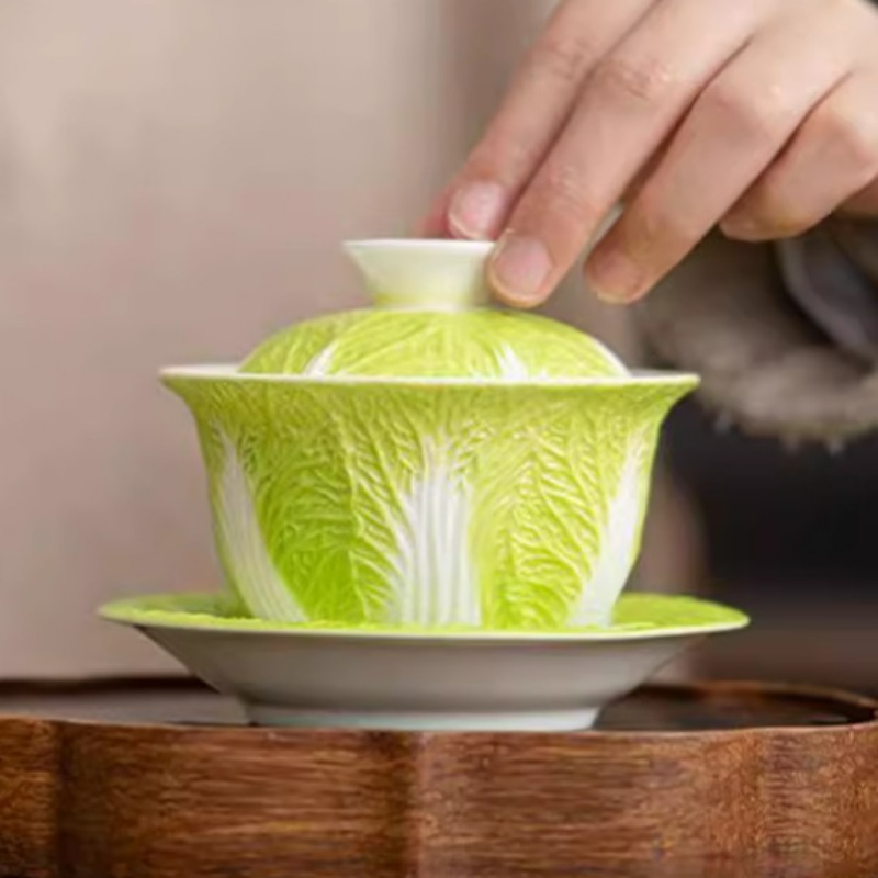 Coffee Tea Set Up - ชุดน้ำชาเซรามิกสีขาวลายกะหล่ำปลี พร้อมฝาปิด สำหรับชงชาแบบกังฟู ดีไซน์สร้างสรรค์ เหมาะสำหรับใช้ในบ้าน