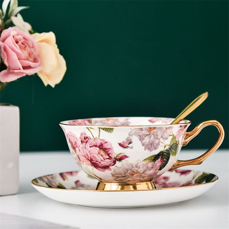 Coffee Tea Sugar Set - ชุดถ้วยกาแฟและจานรองพร้อมช้อน ดีไซน์สวยงามแปลกตา ทำจากกระดูกจีน สำหรับน้ำชาอังกฤษ ชุดน้ำชาดำ สำหรับงานเลี้ยงที่บ้าน