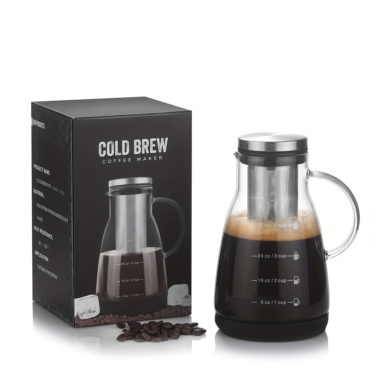 Coffee Tea Brew - เหยือกแก้วคลาสสิกขนาด 24 ออนซ์ สำหรับกาแฟสกัดเย็น แบบเทเอง ไม่ใช้ไฟฟ้า