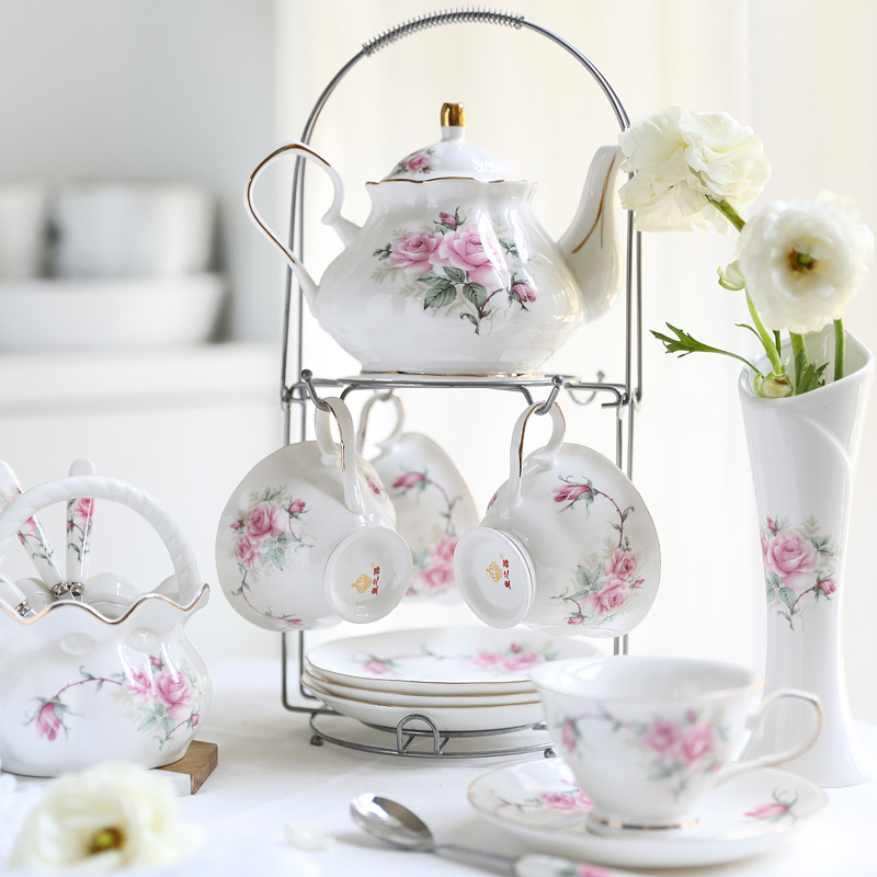 Tea Coffee Pot Set - ชุดกาแฟเซรามิก ชุดถ้วยชาแบบยุโรป ชุดน้ำชาอังกฤษสำหรับน้ำชายามบ่าย 15 ชิ้น-21 ชิ้น