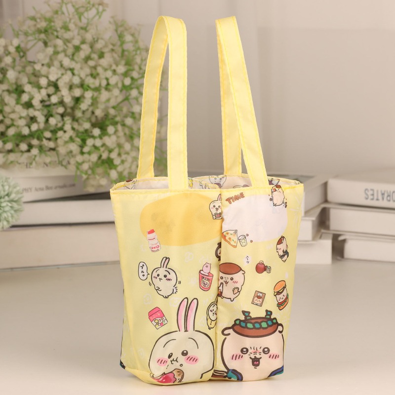 Coffee Tea Japan - กระเป๋าใส่แก้วน้ำพับได้ลายชิคคาวะ อุซางิ แบบพกพา ใส่ได้สองแก้ว สำหรับใส่เครื่องดื่ม ชานม