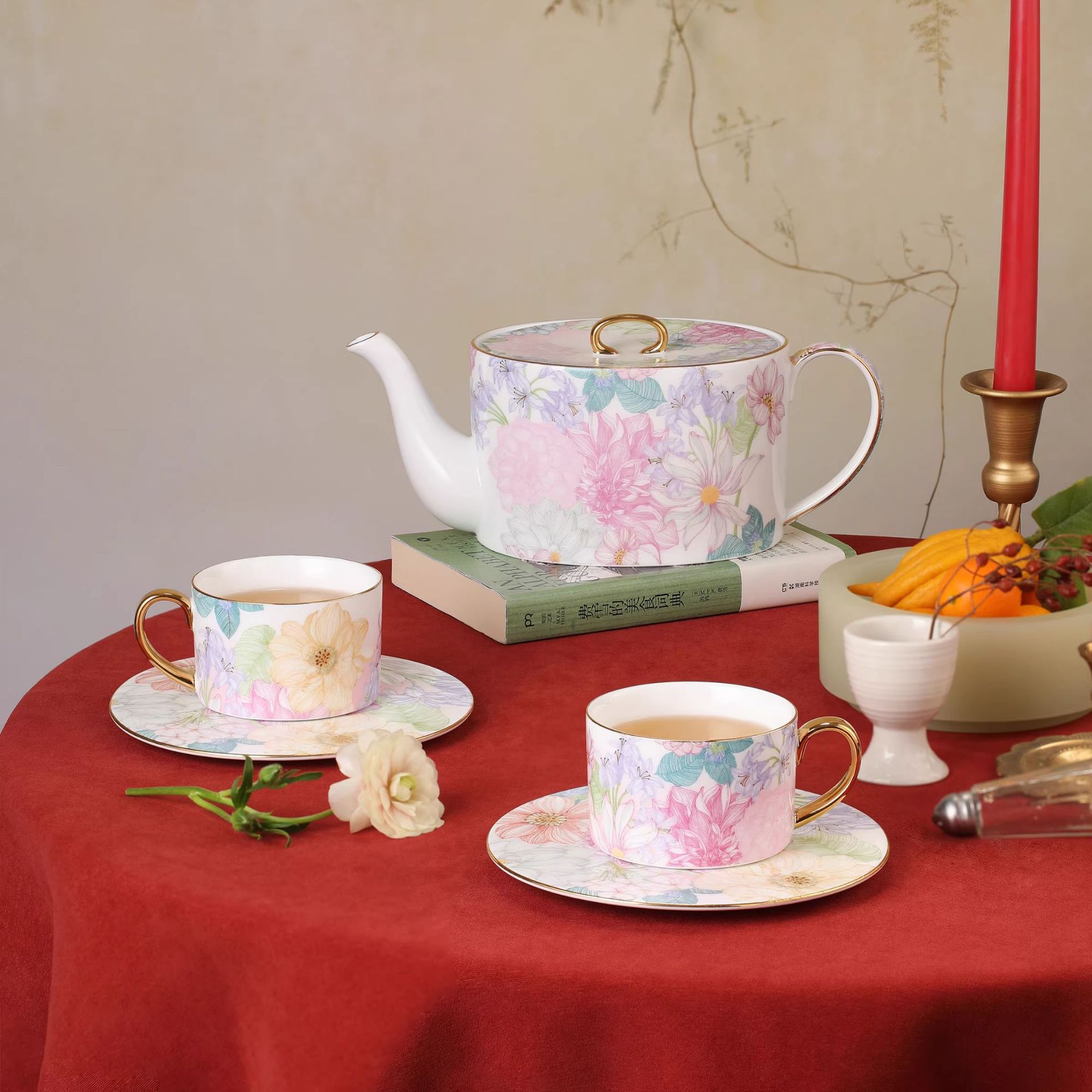 Tea Coffee Pot Set - ชุดกาแฟเซรามิก Yjq Jingdezhen แบบหนึ่งหม้อสี่ถ้วย พร้อมจานรอง ชุดน้ำชาสำหรับจิบชายามบ่าย