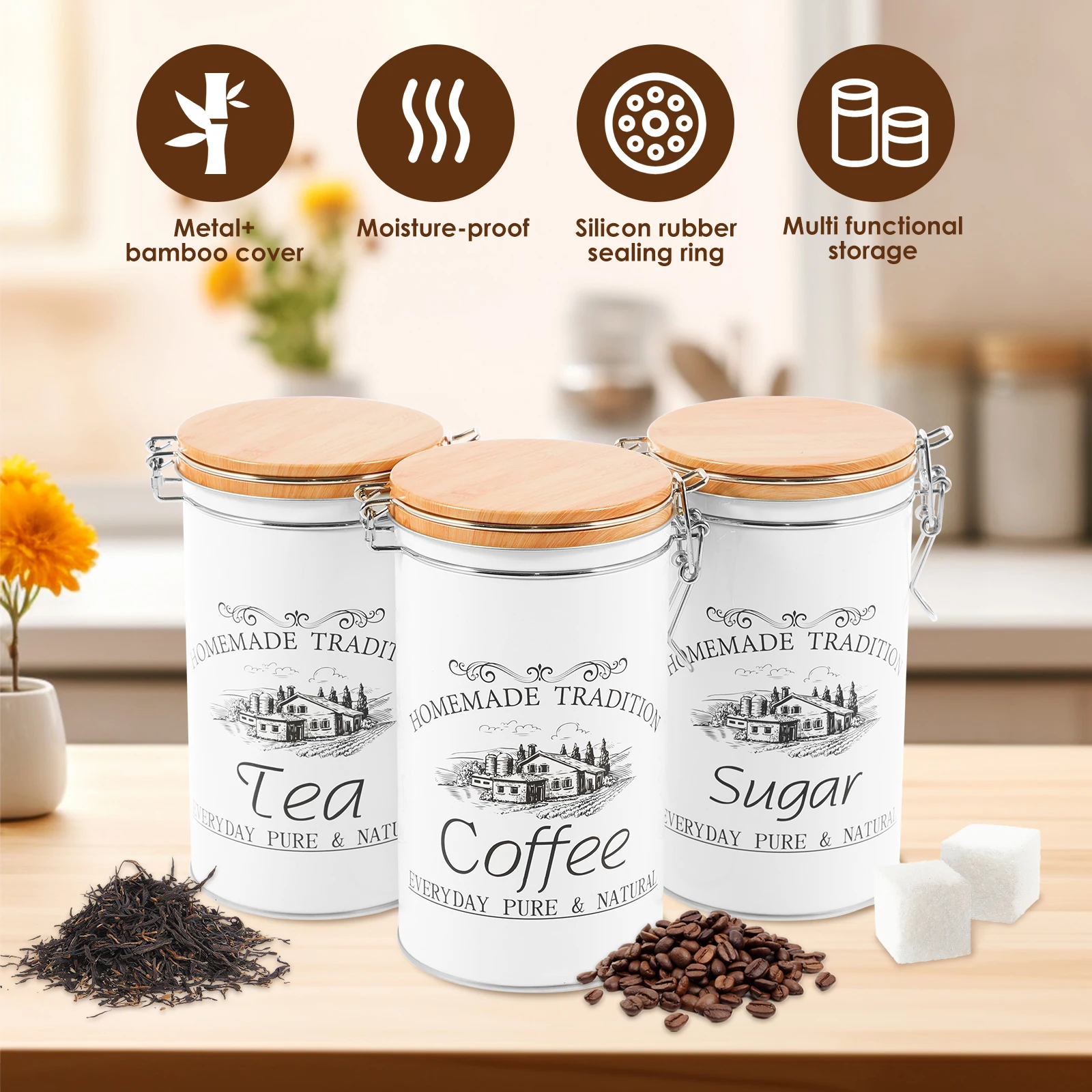 ชุดกระป๋องเก็บชา กาแฟ น้ำตาล 3 - Coffee Tea Jar Set บทวิจารณ์และราคา