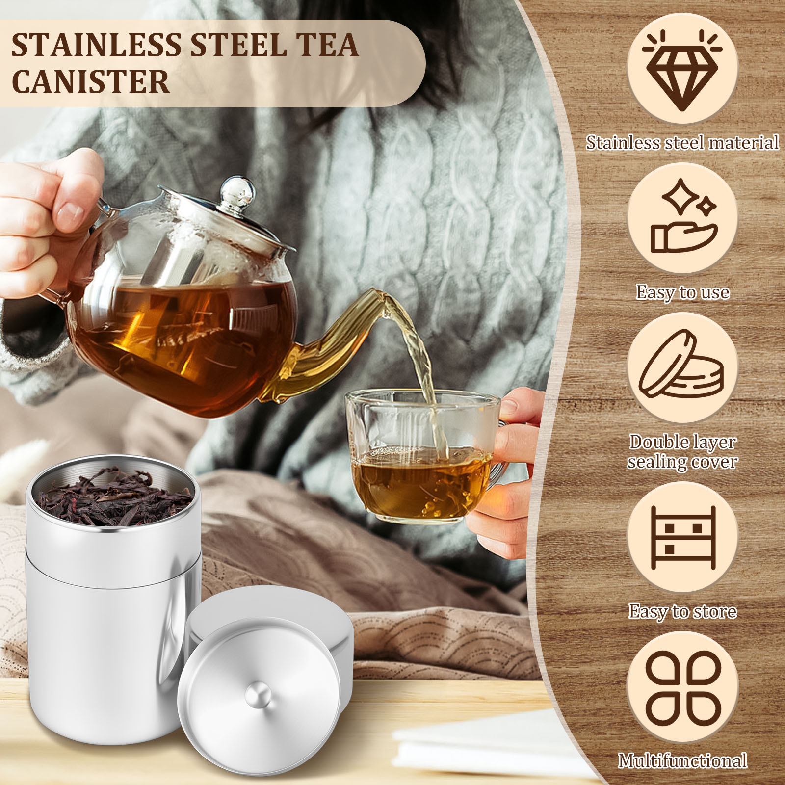 สแตนเลสสตีลชาใบกระป๋องกระป๋องห - Coffee Leaves Tea บทวิจารณ์และราคา